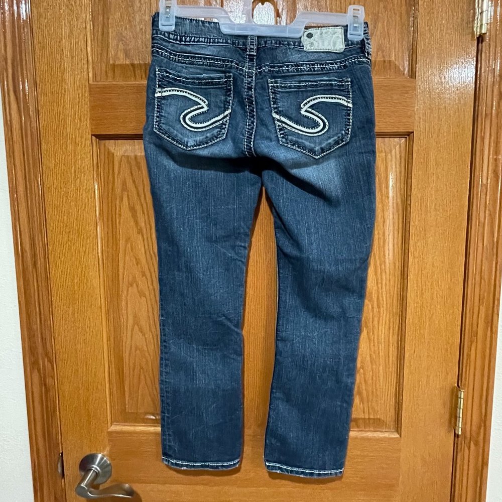 SILVER JEANS SUKI CAPRI Women's 27 Blue Denim Jeans Capri Thick Stitch